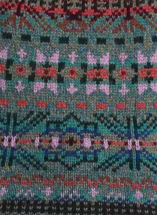 Fairisle knitting pattern blue blue green purple fairisle knitted swatch
