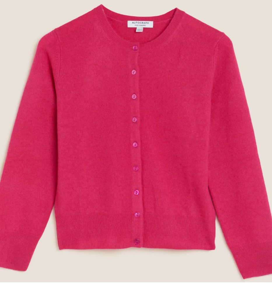 Pink round neck button through cardigan Pink Basic Cardigan