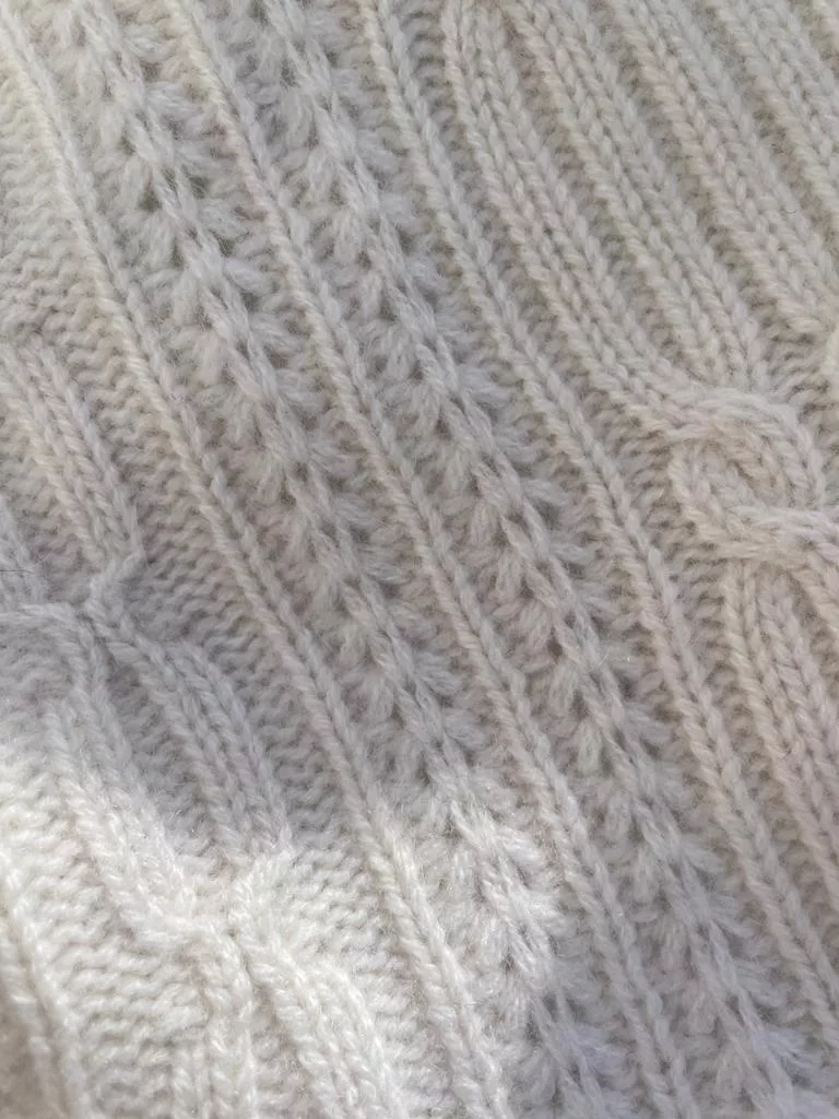 Cable & tuck stitch detail cream color kniterize tech pack help 